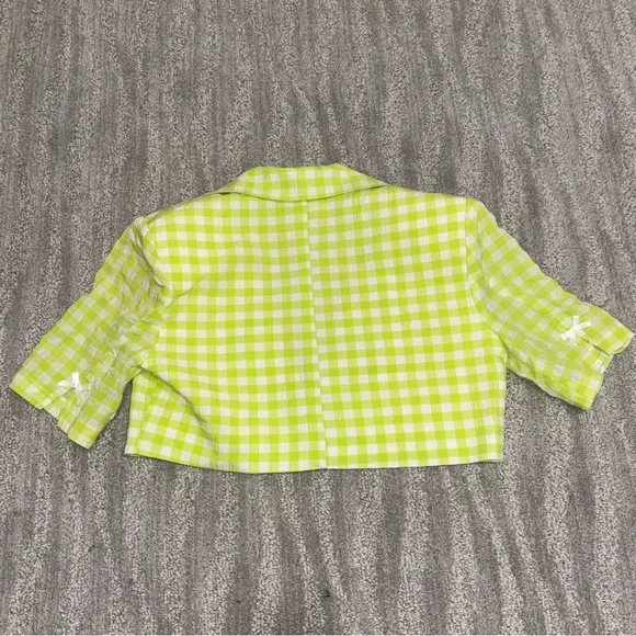 For Love & Lemons Maureen Blazer Crop Top Green White Boho Women’s Sz XS FLAW - Picture 3 of 7